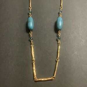 36 inch Sarah Coventry Turquoise and Gold Stamped Bar  necklace